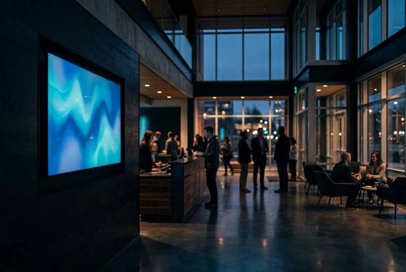 Informationsbildschirm im Foyer eines Gemeindezentrums